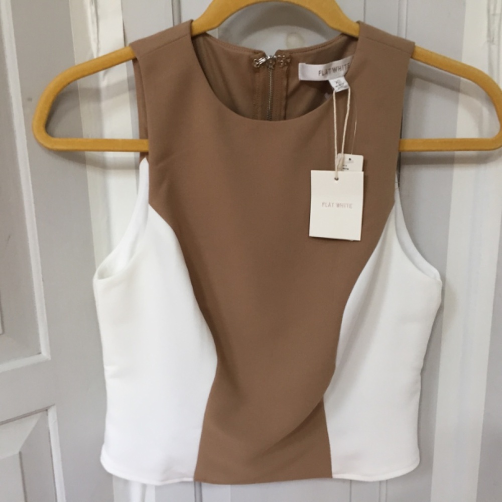 Anthropologie Flay White Brown and White Crop Top - Picture 2 of 16